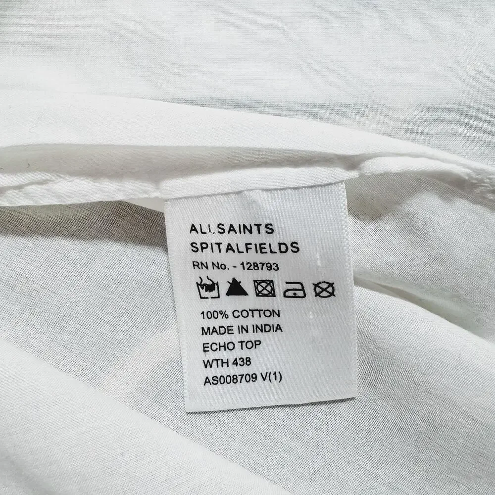 ALLSAINTS SPITALFIELDS White Cotton ECHO Top Size XS Peplum Collared